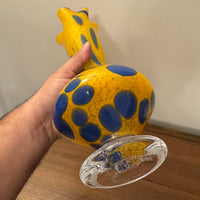 Blown Glass Lava Lamp Style Vase Orange Cobalt Blue Bubbles Art Glass