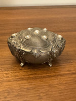 Vintage Ornated Jewelry Box with Red Velvet Lining Interior
