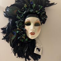Vintage Clay Art Musical Mask Peacock Feathers Art Deco Style Wall Decor