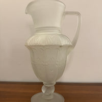 Vintage Frosted Matte Victorian Art Deco Style Stemmed Handle Glass Pitcher Vase RARE