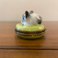 Vintage Limoges Chamart France Sleeping Cat Trinket Box
