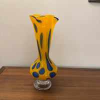 Blown Glass Lava Lamp Style Vase Orange Cobalt Blue Bubbles Art Glass