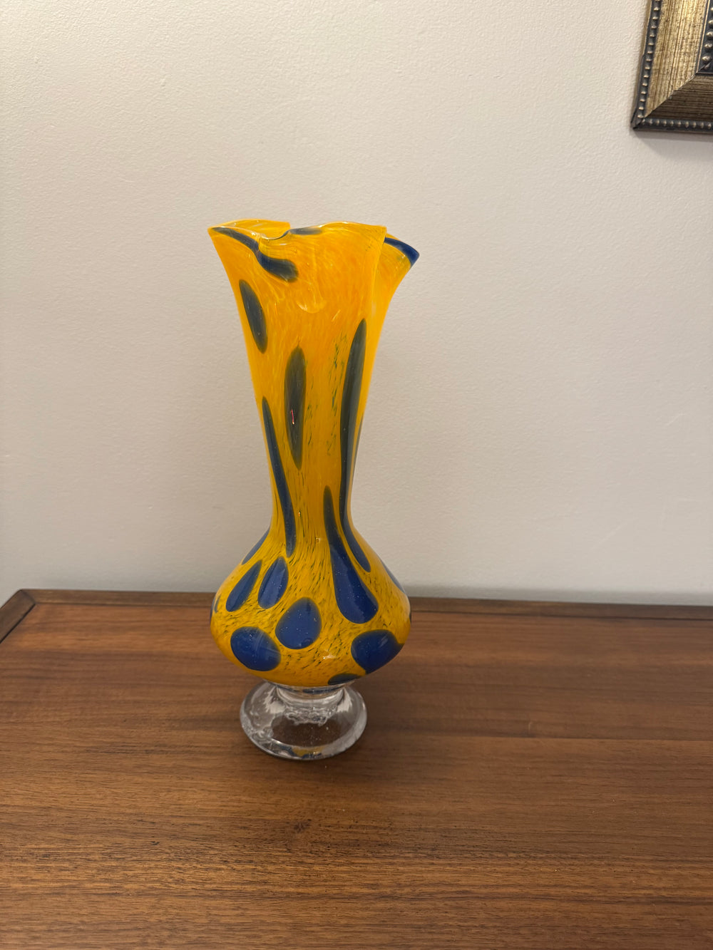 Blown Glass Lava Lamp Style Vase Orange Cobalt Blue Bubbles Art Glass