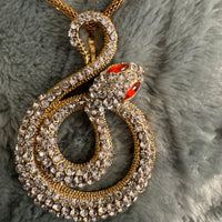 Gold Tone Crystal Rhinestone Serpent Snake Jewelry Collar Necklace