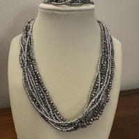 Silver Tone Multi-strands Crystal-Glass Necklace and Bracelet