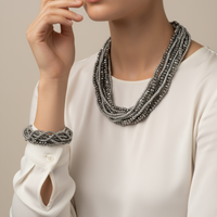 Silver Tone Multi-strands Crystal-Glass Necklace and Bracelet