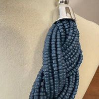 Braided Blue-Silver-tone Glass-Metal Beaded Necklace