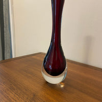 Vintage Murano Ruby Red Long Neck Teardrop Weighted Glass Bud Vase