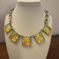 Iridescent Holographic Foil Chunk Resin Rhinestone Necklace