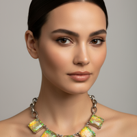 Iridescent Holographic Foil Chunk Resin Rhinestone Necklace