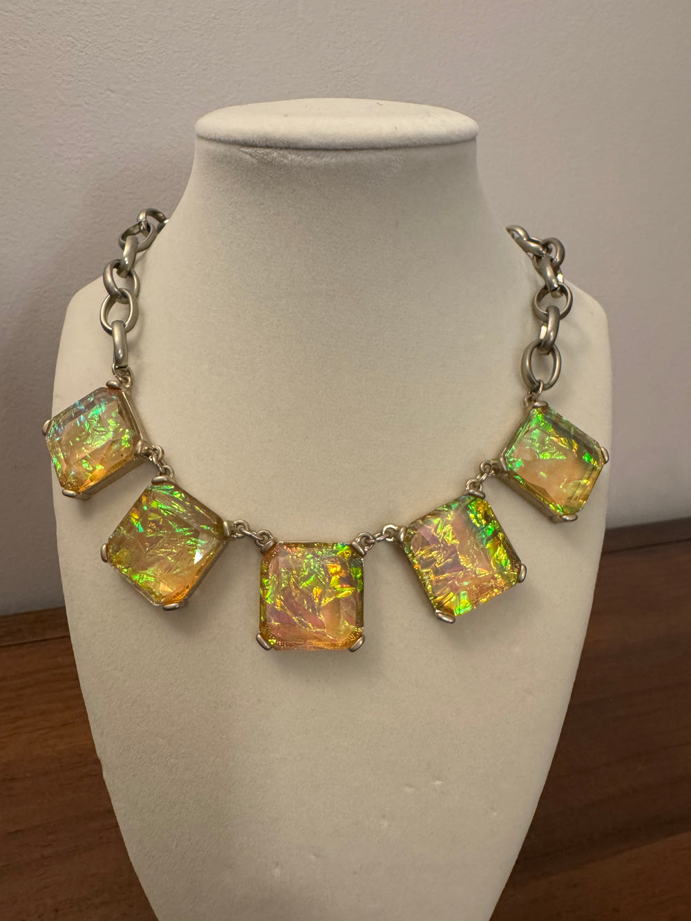 Iridescent Holographic Foil Chunk Resin Rhinestone Necklace