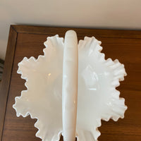 Vintage Milk Glass Fenton Ruffled Basket Bowl