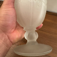 Vintage Frosted Matte Victorian Art Deco Style Stemmed Handle Glass Pitcher Vase RARE