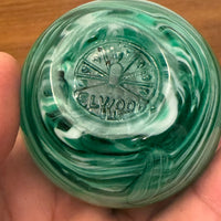 Elwood Art Glass Handmade Paperweight Green-White Swirl in Clear