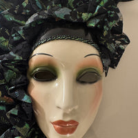 Vintage Clay Art Musical Mask Peacock Feathers Art Deco Style Wall Decor
