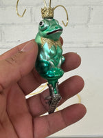Vintage West Germany Frog Prince Clip-On Blown Glass Christmas Ornament
