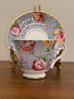 Vintage Heirloom English Fine Bone China Pastel Lavender Floral Tea Cup and Saucer
