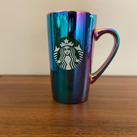 Starbucks Iridescent Rainbow Oil Slick Glazed Ceramic Tall Coffee Mug Cup 16oz