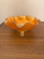 Vintage Fenton Marigold 3 Footed Carnival Glass Ruffled Bowl
