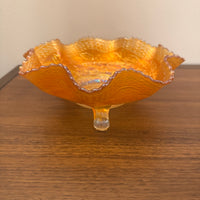Vintage Fenton Marigold 3 Footed Carnival Glass Ruffled Bowl