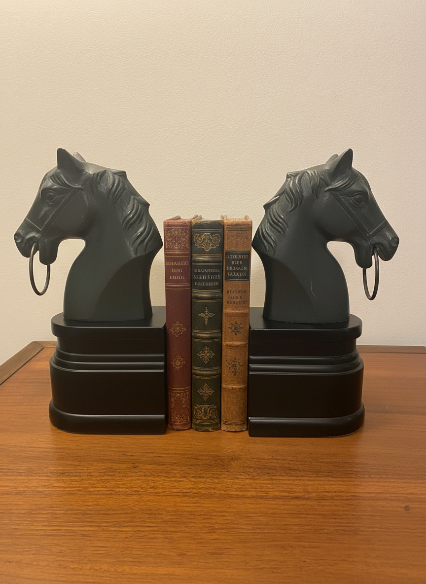 Bronze Horse Head Resin Base Bookend Set of 2