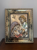 Vintage Italian Sterling Silver Arg 925 3D Framed Holy Family Mary Joseph Jesus
