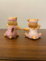 Small Porcelain Baby Bears Exercising Figurine Set of 2
