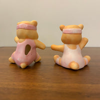 Small Porcelain Baby Bears Exercising Figurine Set of 2