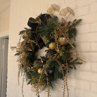 Holiday Decor Christmas Halloween Gold Black Wreath
