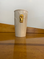 Starbucks White Ceramic “Zipper” Travel Tumbler With Gold Lid – 10 oz
