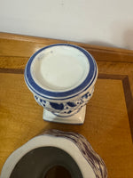 Nantucket Cobalt Blue White Porcelain Light Stand Candle-holder
