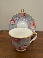 Vintage Heirloom English Fine Bone China Pastel Lavender Floral Tea Cup and Saucer
