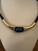 Metal Gold-tone and Leather Dichroic Glass Set of Bracelet and Chocker Necklace
