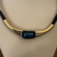 Metal Gold-tone and Leather Dichroic Glass Set of Bracelet and Chocker Necklace
