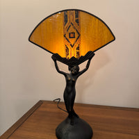 Art Deco Style Lamp Lady with Fan Shaped Shade
