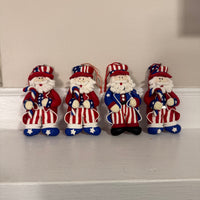 Christmas Ornaments Americana Style Patriotic Santa Claus-Uncle Sam Set of 4