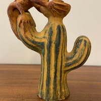Vintage Ceramic Terracotta Iguana and Cactus Candleholder