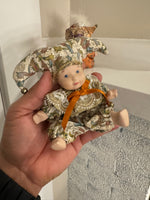 Vintage Mini Jester Porcelain Fabric Doll Set of 2
