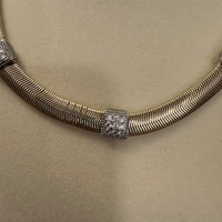 Silver-Golden Tone Snake Chain and Crystal Accent Necklace Fashion Jewelry