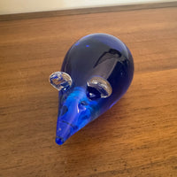 Handmade Clear and Blue Glass Mouse Figurine Paperweight