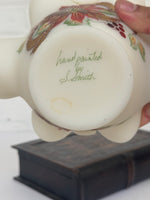 Vintage Fenton White Custard Glass Christmas Basket with Hand-Painted Poinsettia Design by S. Smith
