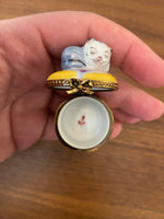 Limoges France Small Porcelain Trinket Box Cat
