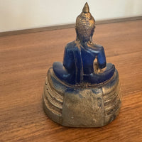 Buddha Vintage  Blue-Gold Lucite Resin Meditation Sitting  Statue Figure