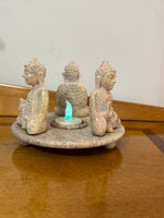 Buddha Soapstone Meditation Sitting 3 Figures Candle-holder
