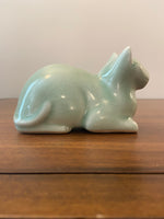 Vintage Celadon Crazed Glaze Ceramic Cat Figurine
