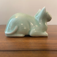 Vintage Celadon Crazed Glaze Ceramic Cat Figurine