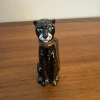 Porcelain Limoges France Black Panther Shaped Chamart Trinket Box