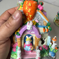 Vintage Lighted Easter Bunnies Village Set of 7