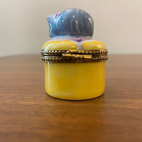 Limoges France Small Porcelain Trinket Box Cat