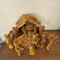 Olive Wood Hand-carved Nativity Set and Manger READ